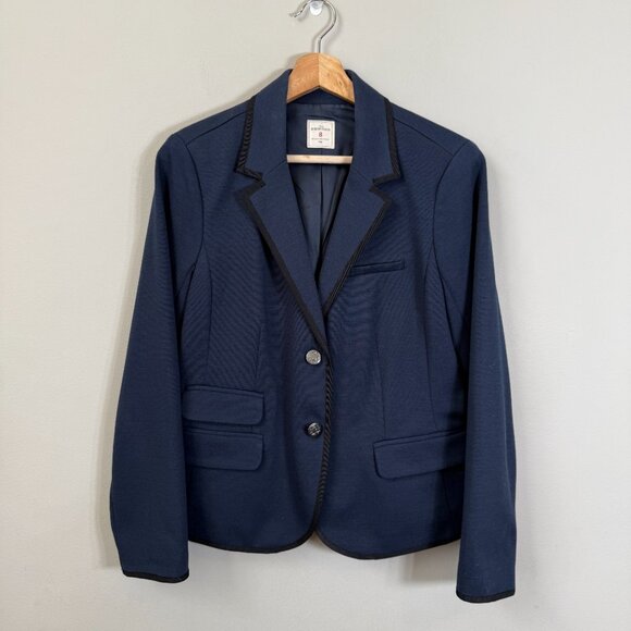 Gap The Academy Ponte Blazer Jacket Women's 8 Navy Blue Black Trim Career Formal - Picture 3 of 14